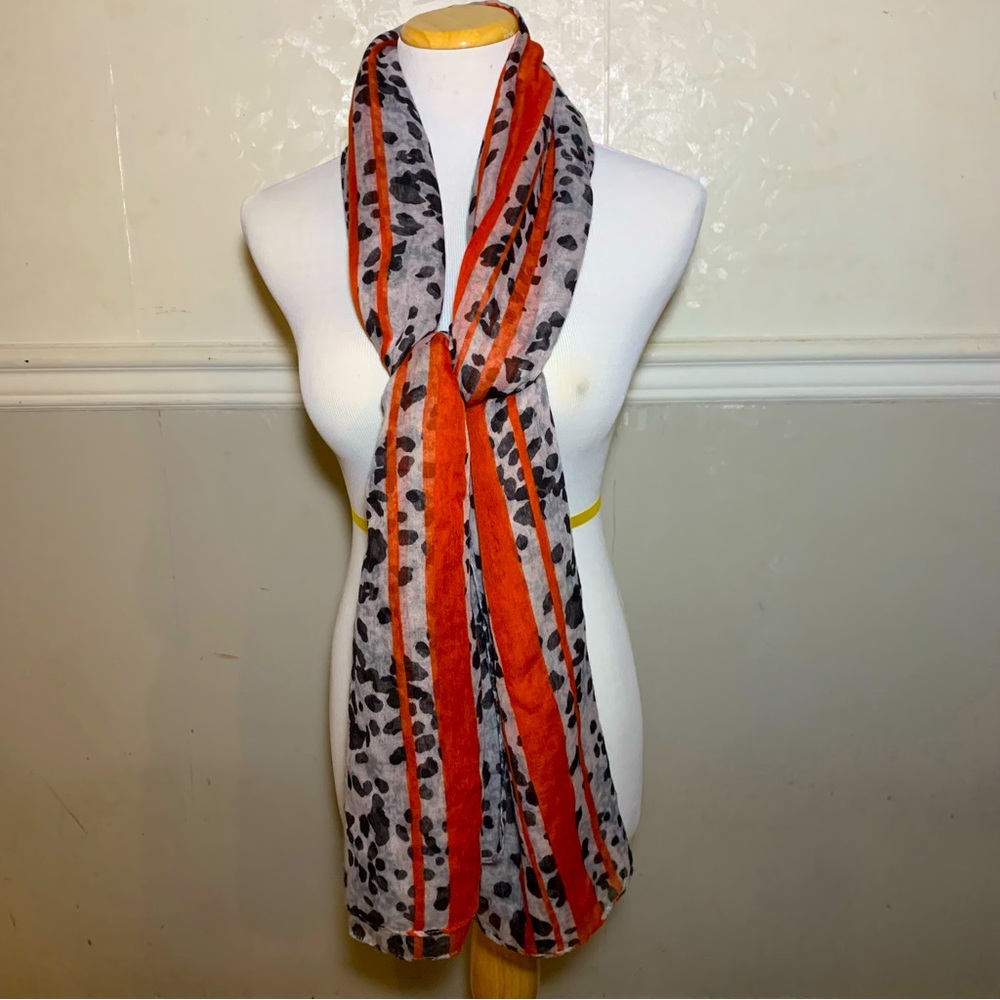 Scarf-Oversized Leopard Print With Red Trim.